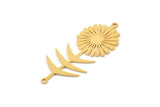 Gold Plated Flower Charm, 2 Gold Plated Brass Sunflower Shaped Charms With 2 Loops, Earring Charms, Connectors (42x19x0.60mm) A3282