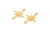 Gold Pole Star Charm, 24 Gold Brass, Gold Charms, Gold Plated Brass Pole Star Charms With 2 Loops, Connector Findings (19x15x0.60mm) A4107