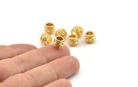 Tiny Textured Beads, 4 Gold Plated Brass Textured Tiny Beads (7x8mm) N0526