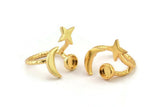 Hammered Universe Cosmos Ring, Hammered Gold Plated Brass Moon, Star And Planet Rings N0359 Q0502