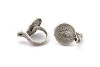 Silver Ethnic Rings, Antique Silver Plated Brass Adjustable Geometric Ring with a Small Pad (3.30mm) N0155