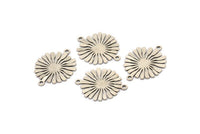 Silver Sun Charm, 8 Antique Silver Plated Brass Sun Charms With 2 Loops, Brass Connectors (22x17x0.60mm) A3871