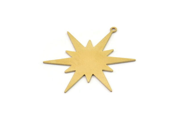 Brass Star Charm, 8 Raw Brass Star Charms With 1 Loop, Charm Pendants (34x29x0.60mm) SMP1226