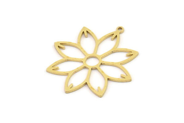 Brass Flower Charm, 4 Raw Brass Flower Charms With 1 Loop, Charm Pendants (31x29x0.80mm) SMP1229