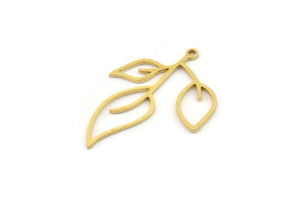 Brass Leaf Charm, 8 Raw Brass Leaf Charms With 1 Loop, Charm Earrings (31x23x0.80mm) SMP1230