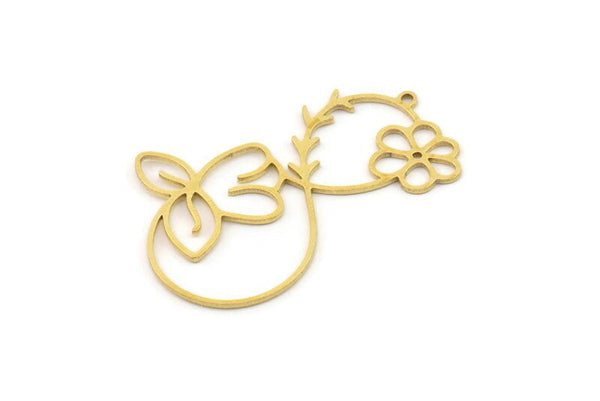 Brass Flower Charm, 2 Raw Brass Flower Charms With 1 Loop, Charm Pendants (42x28x21x0.80mm) SMP1231