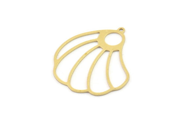 Brass Shell Charm, 4 Raw Brass Sea Shell Charms With 1 Loop, Earring Findings (31x28x0.60mm) SMP1233
