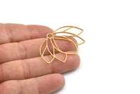Brass Flower Charm, 2 Raw Brass Lotus Flower Charms, Flower Earrings (46x30x0.80mm) SMP1237