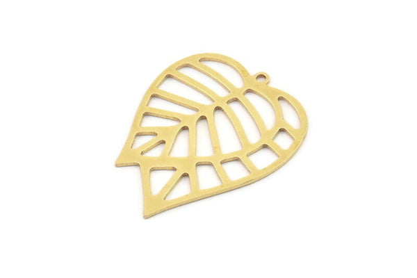Brass Leaf Charm, 4 Raw Brass Leaf Charms With 1 Loop, Charm Earrings (31x25x0.60mm) SMP1238