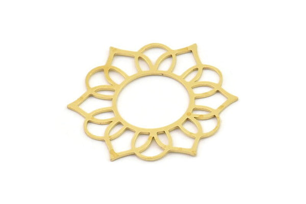 Brass Flower Charm, 2 Raw Brass Flower Charms, Charm Earrings (35x31x0.60mm) SMP1240