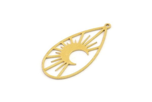 Brass Moon Charm, 4 Raw Brass Drop Charms, Crescent Moon Charms With 1 Loop (34x17x0.60mm) SMP1244