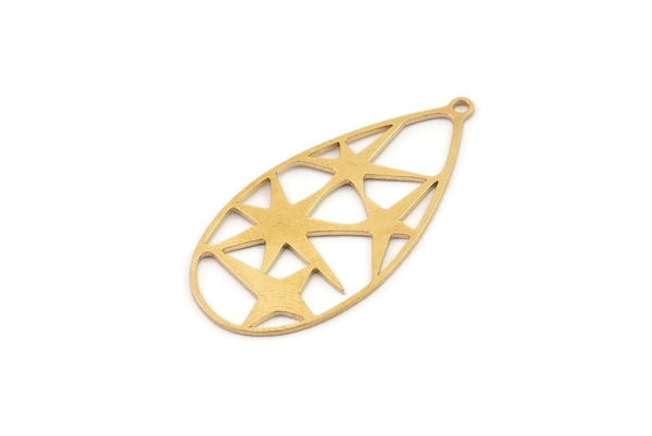 Brass Star Charm, 4 Raw Brass Drop Charms, Star Charms With 1 Loop (36x18x0.60mm) SMP1250