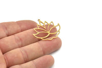 Brass Flower Charm, 4 Raw Brass Lotus Flower Charms With 1 Loop, Findings (32x31x0.60mm) SMP1259