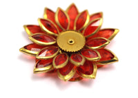 Red Lucite And Brass Frame Caged Chrysanthemum Flatback Setting With 10 Mm Cabochon Base -  40 Mm Lb06
