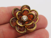 Smoky Lucite And Brass Frame Caged Rhinestone Flower Flatback Beads, Cabochons 32 Mm Lb02