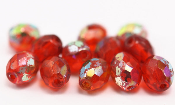 20 Pcs Czech Glass Red Oval Faceted Beads Cf-02