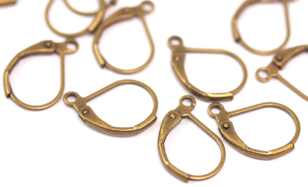 Leverback Earring Finding, 50 Antique Brass Leverback Earring Findings (16x10mm) Brsl 2 A0853