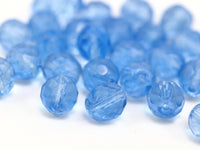 Vintage Faceted Bead, 10 Vintage Blue Czech Glass Round Faceted Beads Cf-93