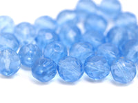 10 Vintage Blue Czech Glass Round Faceted Beads Cf-93