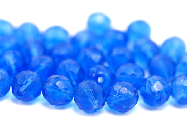 10 Vintage Deep Blue Czech Glass Round Faceted Beads Cf-77