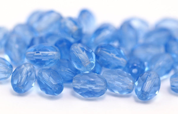 Vintage Faceted Bead, 10 Vintage Blue Czech Glass Round Faceted Beads Cf-78
