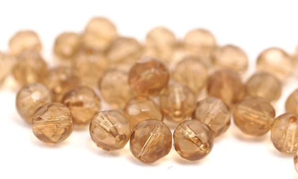 10 Vintage Brown Czech Glass Round Faceted Beads Cf-79