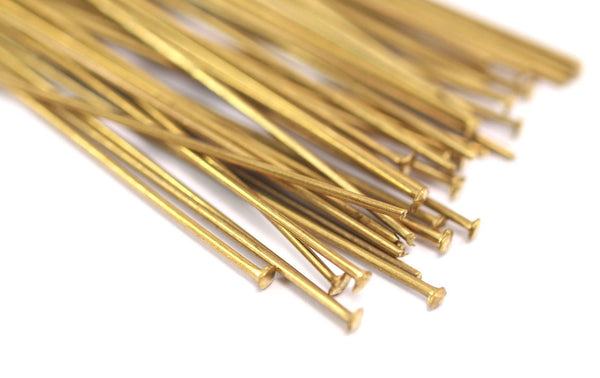 100 Raw Brass Head Pin, Findings (50 mm x 0.85mm)