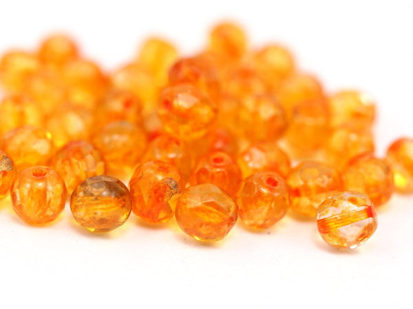 Vintage Faceted Bead, 10 Vintage Citrine Czech Glass Round Faceted Beads Cf-51