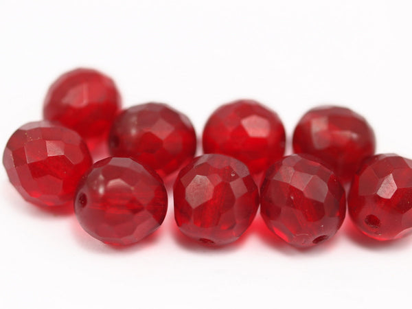 10 Vintage Deep Red Czech Glass Round Faceted Beads Cf-62