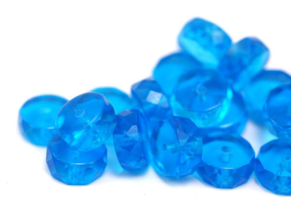 10 Vintage Deep Blue Czech Glass Rondelle Faceted Beads Cf-92