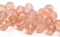 Vintage Glass Beads, 10 Vintage Peach Czech Glass Round Faceted Beads Cf-98