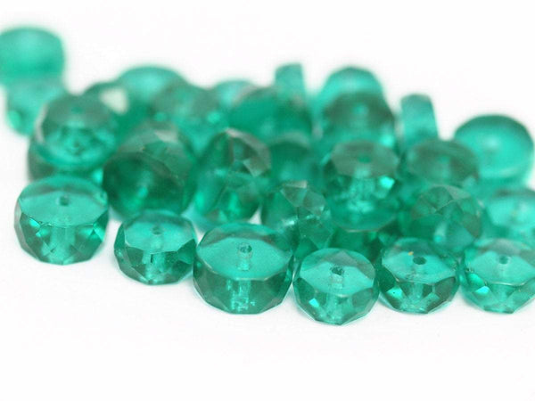 Vintage Green Bead, 10 Vintage Sea Green Czech Glass Rondelle Faceted Beads Cf-99 CF04