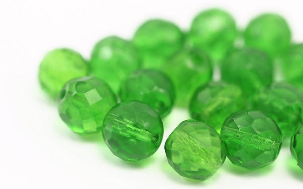 10 Vintage Pistachio Green Czech Glass Faceted Beads Cf-75