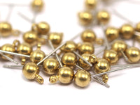 25 Earring Posts with Raw Brass Ball Pad and 5 mm Hole Hook   A0394