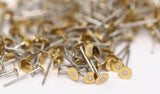 Stainless Steel Flat Posts Bulk, 1000 Stainless Steel Earring Posts With Raw Brass 4mm Flat Pad, Ear Studs