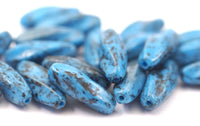10 Vintage Glass Oval Wave Blue Beads  ( 18x6mm ) Cv26