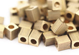 15 Raw Brass Square Cube Beads, End Caps (6x5 Mm) A0684