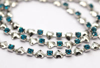 18 Cm Vintage 3.3 Mm Blue Crystal Rhinestone Heart Chain With Silver Frame - Made In Austria Au007      Z157