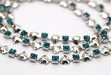 18 Cm Vintage 3.3 Mm Blue Crystal Rhinestone Heart Chain With Silver Frame - Made In Austria Au007      Z157