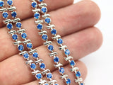 18 Cm Vintage 4.3 Mm Sapphire Crystal Rhinestone Chain With Silver Frame - Made In Austria Au18