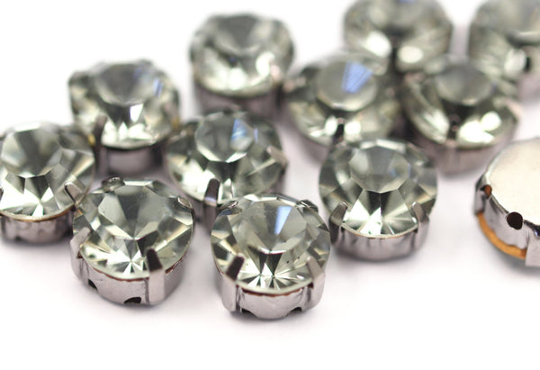 20 Ss45 Black Diamond Chaton Sew On Crystal Rhinestone Gunmetal Prong Setting 4 Hole Slider