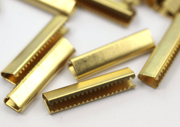 20 Raw Brass Ribbon Crimp Ends Without Loop, Findings (25x6mm) A0005