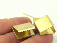 Brass Ribbon Crimp, 12 Raw Brass Ribbon Crimp Ends Without Loop, Findings (20x17.50mm) A0636