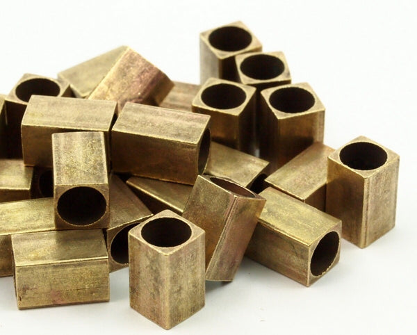 Industrial Brass Bead, 12 Raw Brass Square Industrial Tube Findings (10x6mm) A0687