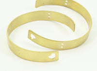 Brass Heart Bracelet - 2 Raw Brass Cuff Bracelet Bangle With Heart And 4 Holes (10x145x1mm)  Brc008