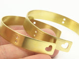 Brass Heart Bracelet - 2 Raw Brass Cuff Bracelet Bangle With Heart And 4 Holes (10x145x1mm)  Brc008