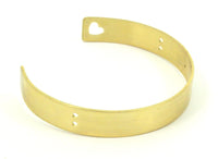 Brass Heart Bracelet - 2 Raw Brass Cuff Bracelet Bangle With Heart And 4 Holes (10x145x1mm)  Brc008