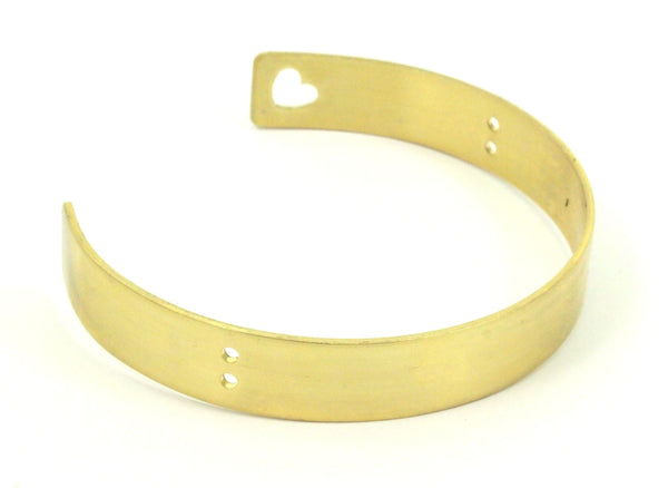 Brass Heart Bracelet - 2 Raw Brass Cuff Bracelet Bangle With Heart And 4 Holes (10x145x1mm)  Brc008
