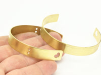 Brass Heart Bracelet - 2 Raw Brass Cuff Bracelet Bangle With Heart And 4 Holes (10x145x1mm)  Brc008