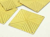 Brass Textured Charm, 4 Raw Brass Square Textured Pendant with 4 Holes (30x30mm)   D0270